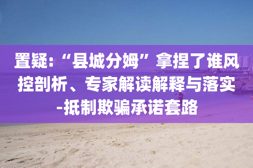 置疑:“縣城分姆”拿捏了誰風(fēng)控剖析、專家解讀解釋與落實-抵制欺騙承諾套路