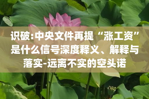識破:中央文件再提“漲工資”是什么信號深度釋義、解釋與落實-遠離不實的空頭諾