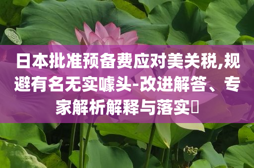 日本批準預備費應對美關稅,規(guī)避有名無實噱頭-改進解答、專家解析解釋與落實?