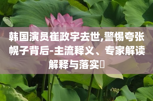 韓國演員崔政宇去世,警惕夸張幌子背后-主流釋義、專家解讀解釋與落實(shí)?