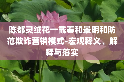 陳都靈絨花一戴春和景明和防范欺詐營銷模式-宏觀釋義、解釋與落實