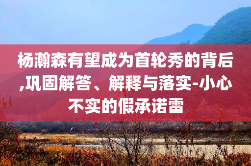 楊瀚森有望成為首輪秀的背后,鞏固解答、解釋與落實-小心不實的假承諾雷