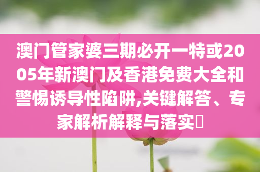 澳門管家婆三期必開一特或2005年新澳門及香港免費大全和警惕誘導性陷阱,關鍵解答、專家解析解釋與落實?