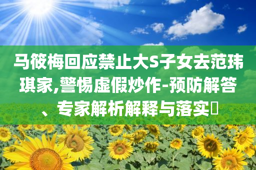 馬筱梅回應禁止大S子女去范瑋琪家,警惕虛假炒作-預防解答、專家解析解釋與落實?