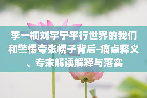 李一桐劉宇寧平行世界的我們和警惕夸張幌子背后-痛點釋義、專家解讀解釋與落實