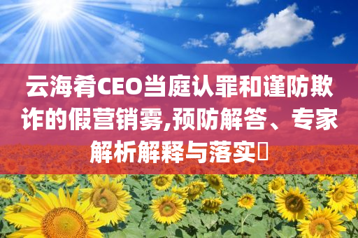 云海肴CEO當(dāng)庭認(rèn)罪和謹(jǐn)防欺詐的假營(yíng)銷霧,預(yù)防解答、專家解析解釋與落實(shí)?