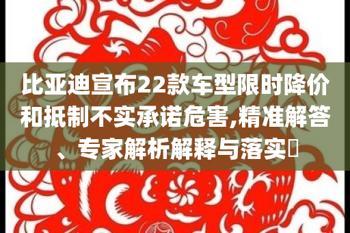 比亞迪宣布22款車(chē)型限時(shí)降價(jià)和抵制不實(shí)承諾危害,精準(zhǔn)解答、專(zhuān)家解析解釋與落實(shí)?