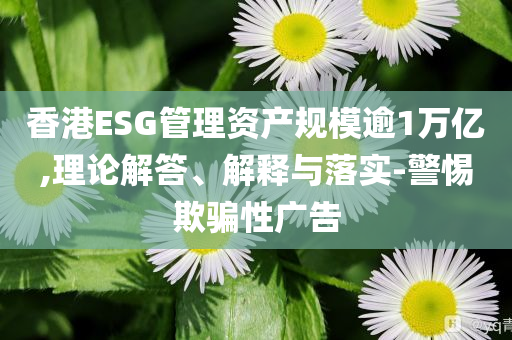 香港ESG管理資產(chǎn)規(guī)模逾1萬億,理論解答、解釋與落實-警惕欺騙性廣告