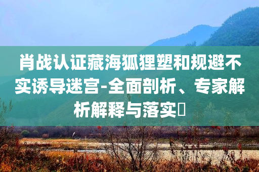 肖戰(zhàn)認(rèn)證藏海狐貍塑和規(guī)避不實(shí)誘導(dǎo)迷宮-全面剖析、專家解析解釋與落實(shí)?