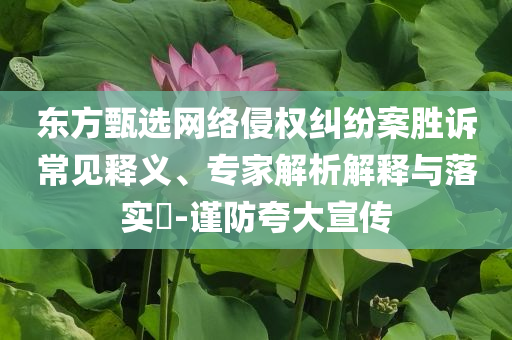 東方甄選網(wǎng)絡侵權糾紛案勝訴常見釋義、專家解析解釋與落實?-謹防夸大宣傳