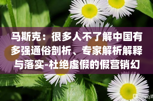 馬斯克：很多人不了解中國有多強(qiáng)通俗剖析、專家解析解釋與落實-杜絕虛假的假營銷幻