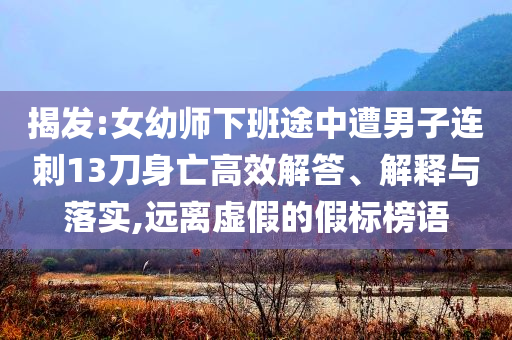 揭發(fā):女幼師下班途中遭男子連刺13刀身亡高效解答、解釋與落實(shí),遠(yuǎn)離虛假的假標(biāo)榜語(yǔ)