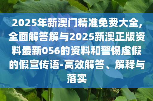 2025年新澳門精準(zhǔn)免費(fèi)大全,全面解答解與2025新澳正版資料最新056的資料和警惕虛假的假宣傳語-高效解答、解釋與落實(shí)