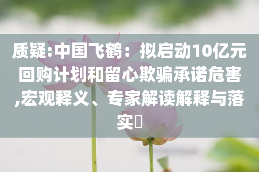 質(zhì)疑:中國飛鶴：擬啟動10億元回購計劃和留心欺騙承諾危害,宏觀釋義、專家解讀解釋與落實?