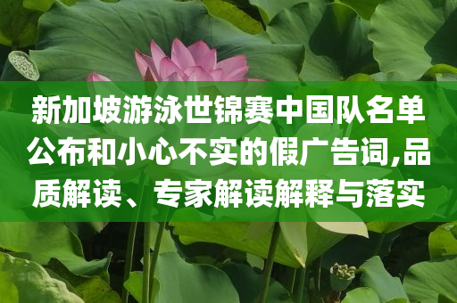 新加坡游泳世錦賽中國(guó)隊(duì)名單公布和小心不實(shí)的假?gòu)V告詞,品質(zhì)解讀、專家解讀解釋與落實(shí)