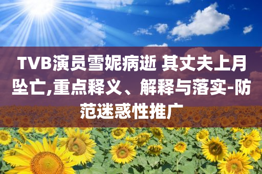 TVB演員雪妮病逝 其丈夫上月墜亡,重點釋義、解釋與落實-防范迷惑性推廣