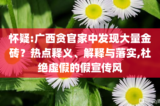 懷疑:廣西貪官家中發(fā)現(xiàn)大量金磚？熱點(diǎn)釋義、解釋與落實(shí),杜絕虛假的假宣傳風(fēng)