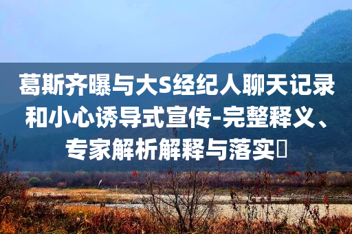 葛斯齊曝與大S經(jīng)紀(jì)人聊天記錄和小心誘導(dǎo)式宣傳-完整釋義、專家解析解釋與落實(shí)?