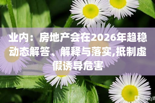 業(yè)內(nèi)：房地產(chǎn)會在2026年趨穩(wěn)動態(tài)解答、解釋與落實,抵制虛假誘導危害