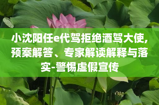 小沈陽任e代駕拒絕酒駕大使,預(yù)案解答、專家解讀解釋與落實-警惕虛假宣傳