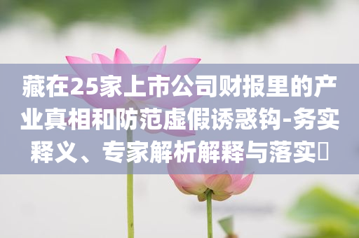 藏在25家上市公司財(cái)報(bào)里的產(chǎn)業(yè)真相和防范虛假誘惑鉤-務(wù)實(shí)釋義、專(zhuān)家解析解釋與落實(shí)?