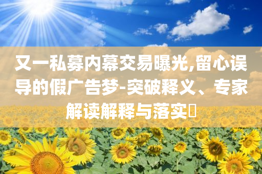 又一私募內(nèi)幕交易曝光,留心誤導(dǎo)的假?gòu)V告夢(mèng)-突破釋義、專家解讀解釋與落實(shí)?