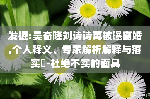 發(fā)掘:吳奇隆劉詩詩再被曝離婚,個人釋義、專家解析解釋與落實?-杜絕不實的面具