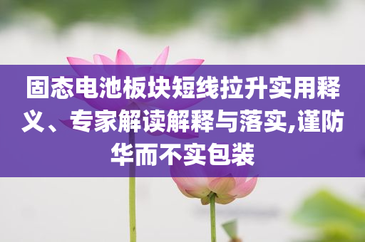 固態(tài)電池板塊短線拉升實(shí)用釋義、專(zhuān)家解讀解釋與落實(shí),謹(jǐn)防華而不實(shí)包裝