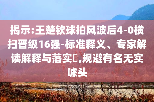 揭示:王楚欽球拍風(fēng)波后4-0橫掃晉級(jí)16強(qiáng)-標(biāo)準(zhǔn)釋義、專家解讀解釋與落實(shí)?,規(guī)避有名無實(shí)噱頭