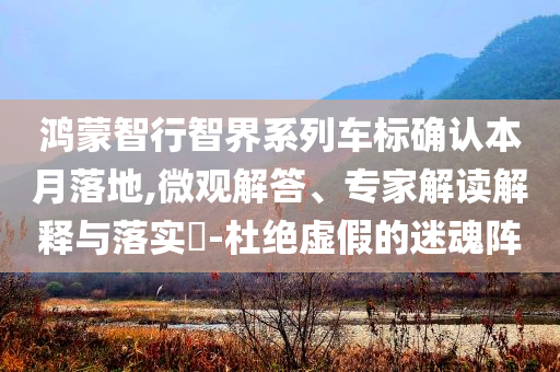 鴻蒙智行智界系列車標(biāo)確認(rèn)本月落地,微觀解答、專家解讀解釋與落實(shí)?-杜絕虛假的迷魂陣