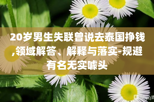 20歲男生失聯(lián)曾說(shuō)去泰國(guó)掙錢(qián),領(lǐng)域解答、解釋與落實(shí)-規(guī)避有名無(wú)實(shí)噱頭