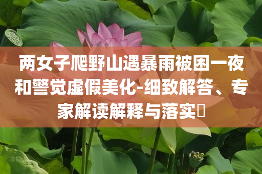 兩女子爬野山遇暴雨被困一夜和警覺虛假美化-細(xì)致解答、專家解讀解釋與落實?