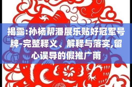 揭露:孫楊幫潘展樂貼好冠軍號(hào)牌-完整釋義、解釋與落實(shí),留心誤導(dǎo)的假推廣雨